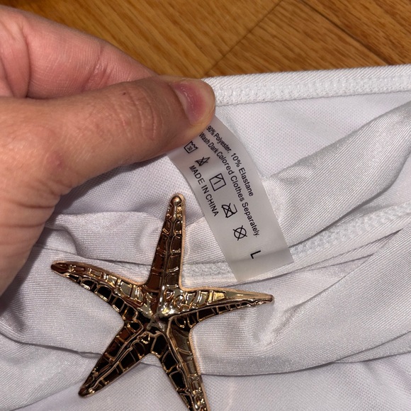 White Bikini Three Piece Set with Gold Starfish Accents - Picture 4 of 6